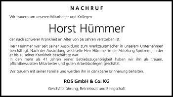 Anzeige von Horst Hümmer von MGO