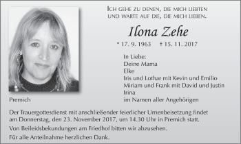 Anzeige von Ilona Zehe von MGO