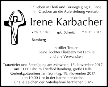Anzeige von Irene Karbacher von MGO