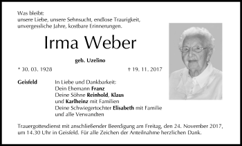 Anzeige von Irma Weber von MGO