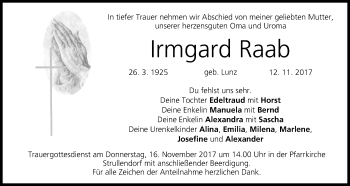 Anzeige von Irmgard Raab von MGO