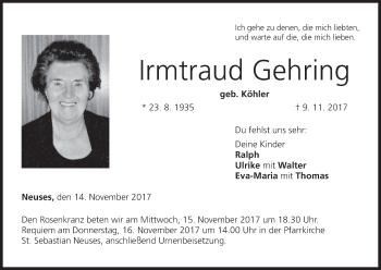 Anzeige von Irmtraud Gehring von MGO