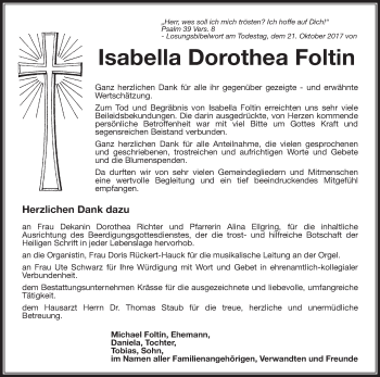 Anzeige von Isabella Dorothea Foltin von MGO