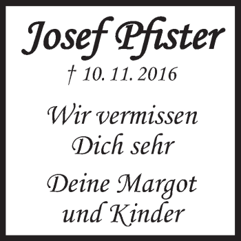 Anzeige von Josef Pfister von MGO