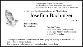 Anzeige von Josefina Bachinger von MGO