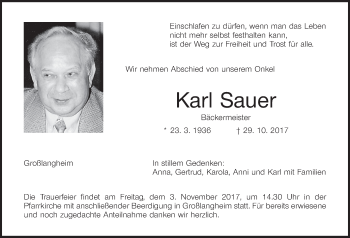 Anzeige von Karl Sauer von MGO