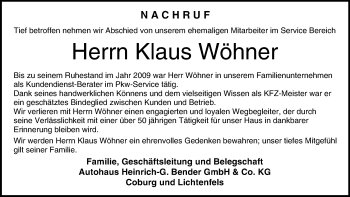 Anzeige von Klaus Wöhner von MGO