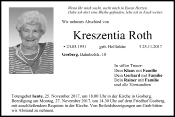 Anzeige von Kreszentia Roth von MGO