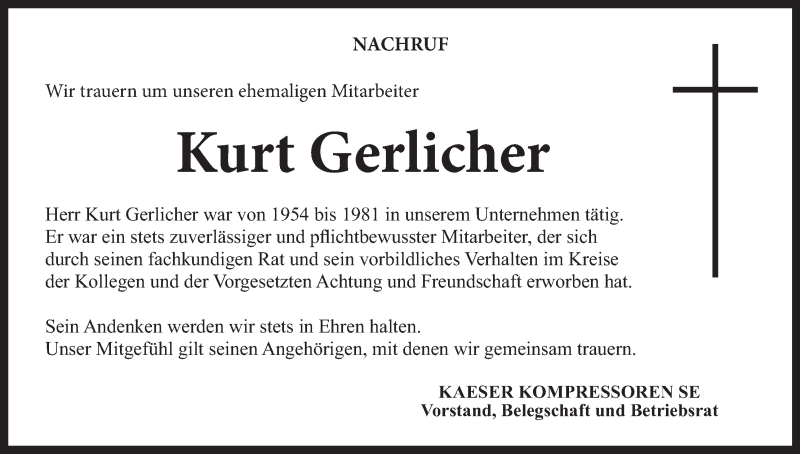  Traueranzeige für Kurt Gerlicher vom 24.11.2017 aus MGO