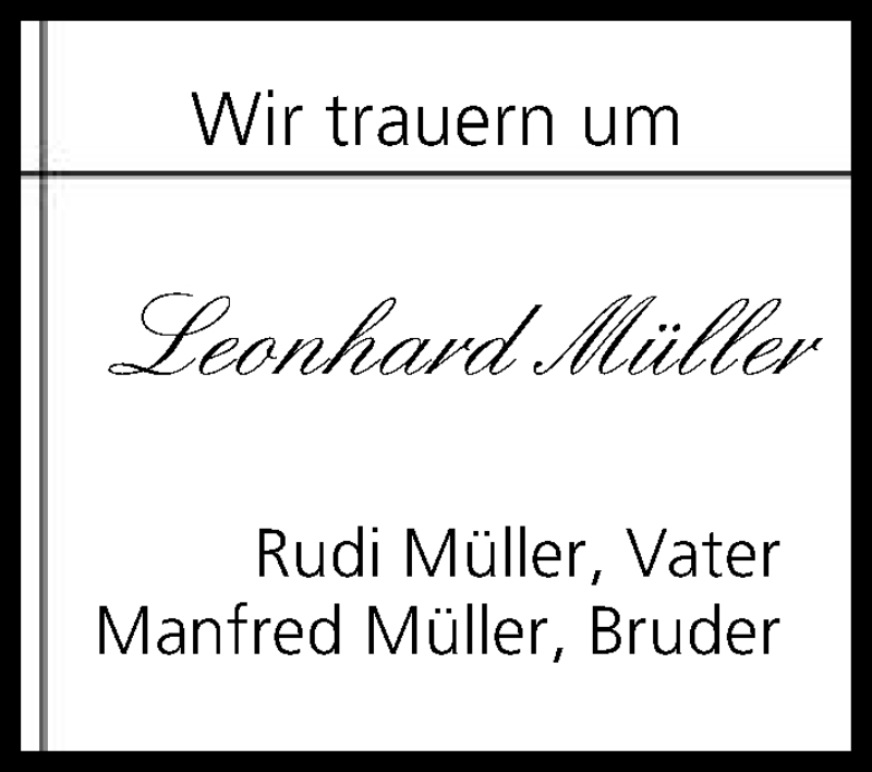  Traueranzeige für Leonhard  Müller vom 02.11.2017 aus MGO