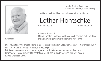 Anzeige von Lothar Höntschke von MGO