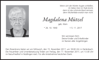 Anzeige von Magdalena Mützel von MGO