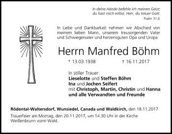 Anzeige von Manfred Böhm von MGO