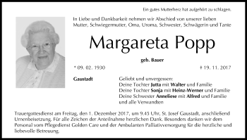 Anzeige von Margareta Popp von MGO