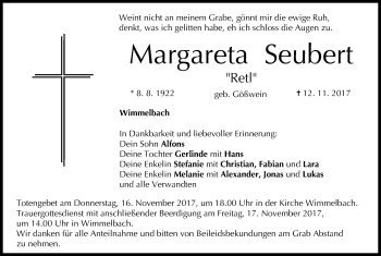 Anzeige von Margareta Seubert von MGO