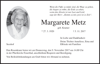 Anzeige von Margarete Metz von MGO