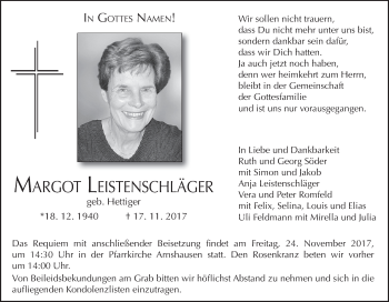 Anzeige von Margot Leistenschläger von MGO