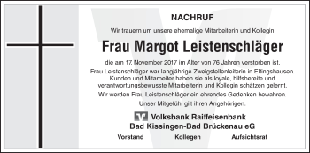 Anzeige von Margot Leistenschläger von MGO
