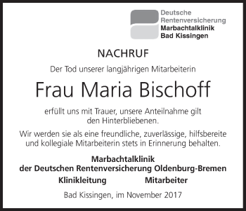 Anzeige von Maria Bischoff von MGO