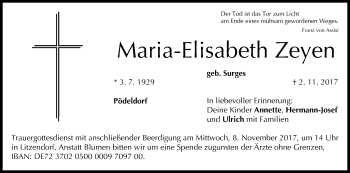 Anzeige von Maria-Elisabeth Zeyen von MGO