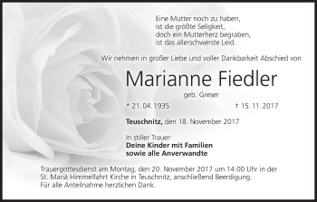 Anzeige von Marianne Fiedler von MGO