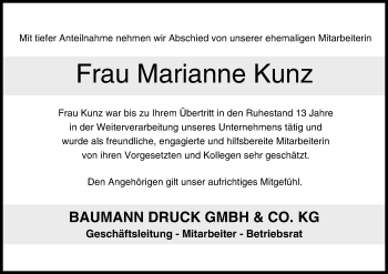 Anzeige von Marianne Kunz von MGO