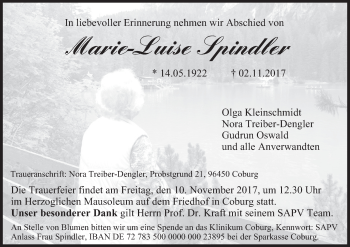 Anzeige von Marie-Luise Spindler von MGO