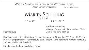 Anzeige von Marita Schilling von MGO