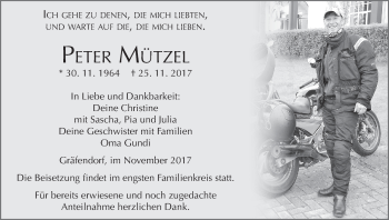 Anzeige von Peter Mützel von MGO