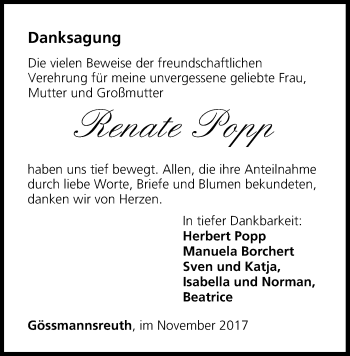 Anzeige von Renate Popp von MGO