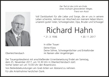 Anzeige von Richard Hahn von MGO