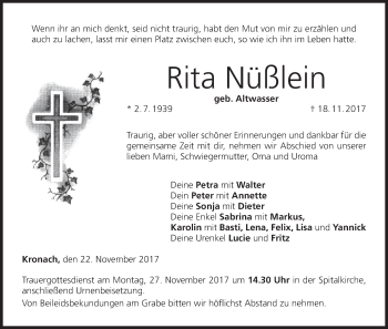 Anzeige von Rita Nüßlein von MGO