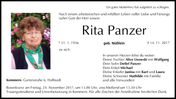 Anzeige von Rita Panzer von MGO