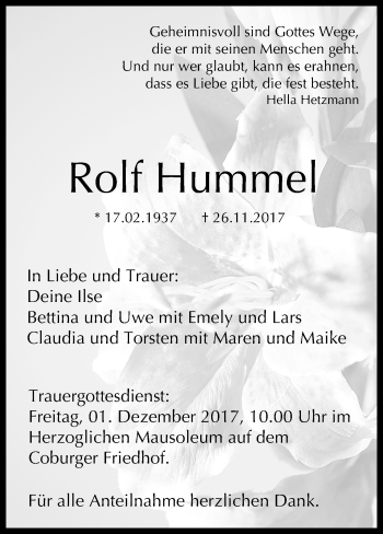Anzeige von Rolf Hummel von MGO