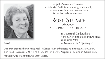 Anzeige von Rosl Stumpf von MGO