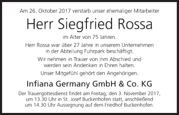 Anzeige von Siegfried Rossa von MGO