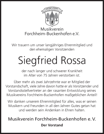 Anzeige von Siegfried Rossa von MGO