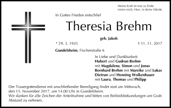 Anzeige von Theresia Brehm von MGO