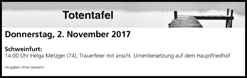  Traueranzeige für Totentafel vom 02.11.2017 vom 02.11.2017 aus MGO