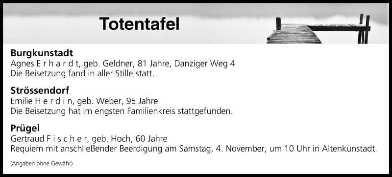  Traueranzeige für Totentafel vom 03.11.2017 vom 03.11.2017 aus MGO