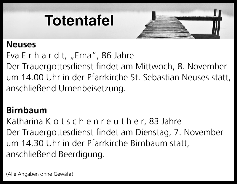 Traueranzeige für Totentafel vom 07.11.2017 vom 07.11.2017 aus MGO