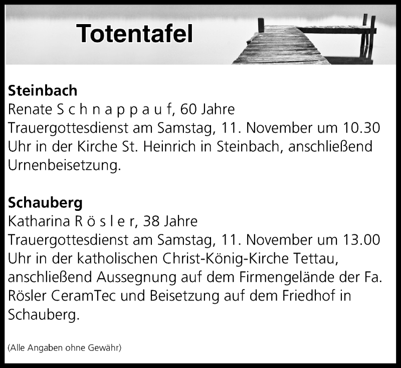  Traueranzeige für Totentafel vom 10.11.2017 vom 10.11.2017 aus MGO