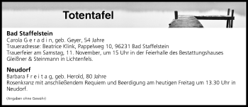 Anzeige von Totentafel vom 10.11.2017 von MGO