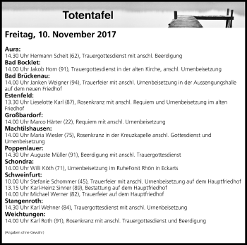 Anzeige von Totentafel vom 10.11.2017 von MGO