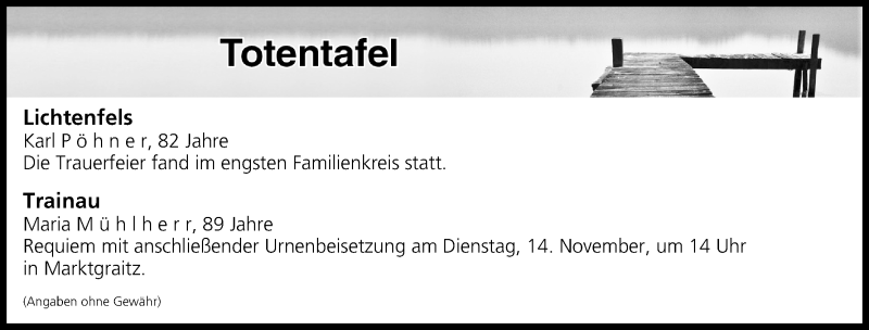  Traueranzeige für Totentafel vom 11.11.2017 vom 11.11.2017 aus MGO
