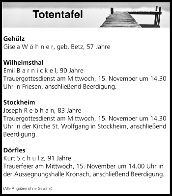 Anzeige von Totentafel vom 14.11.2017 von MGO