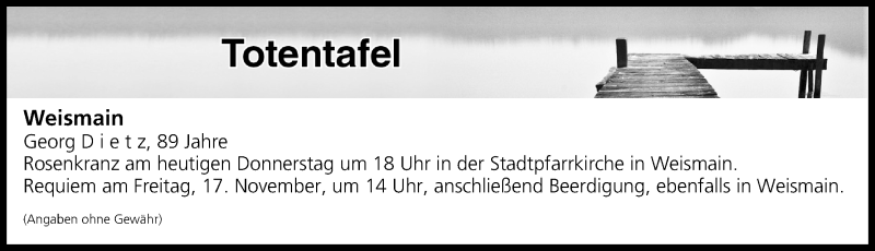  Traueranzeige für Totentafel vom 16.11.2017 vom 16.11.2017 aus MGO