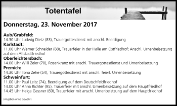 Anzeige von Totentafel vom 23.11.2017 von MGO