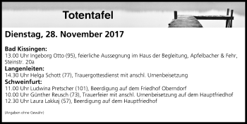 Anzeige von Totentafel vom 28.11.2017 von MGO
