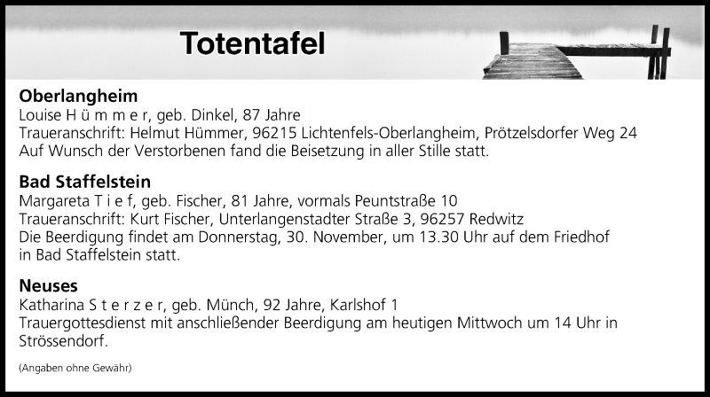  Traueranzeige für Totentafel vom 29.11.2017 vom 29.11.2017 aus MGO